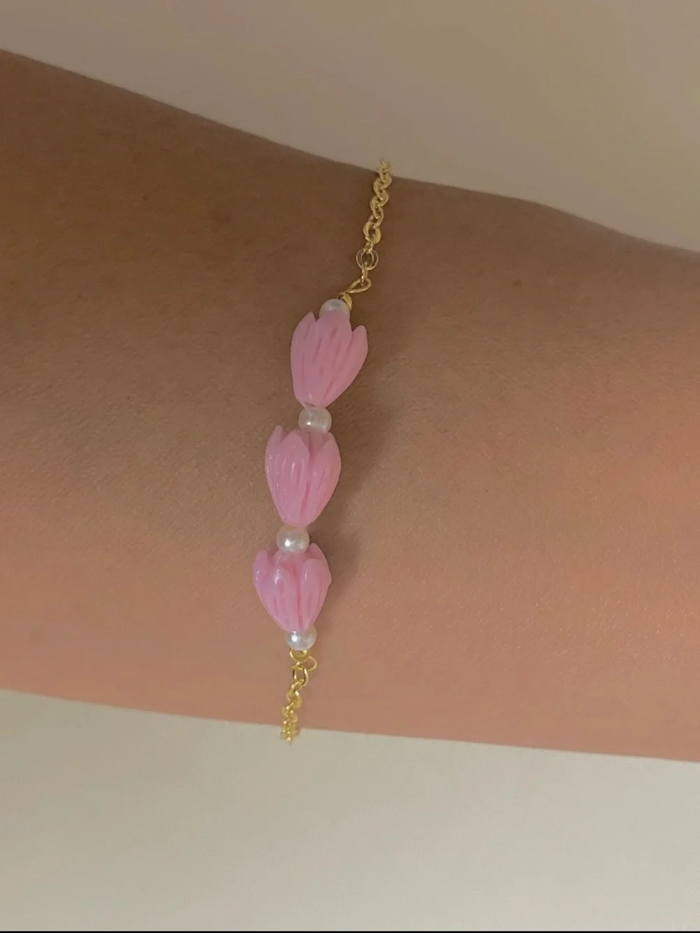 Handmade Pink Pikake Adjustable Chain Bracelet